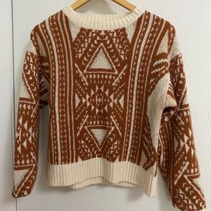 Small (S) Vintage 90s cropped sweater, fall geometric pattern.